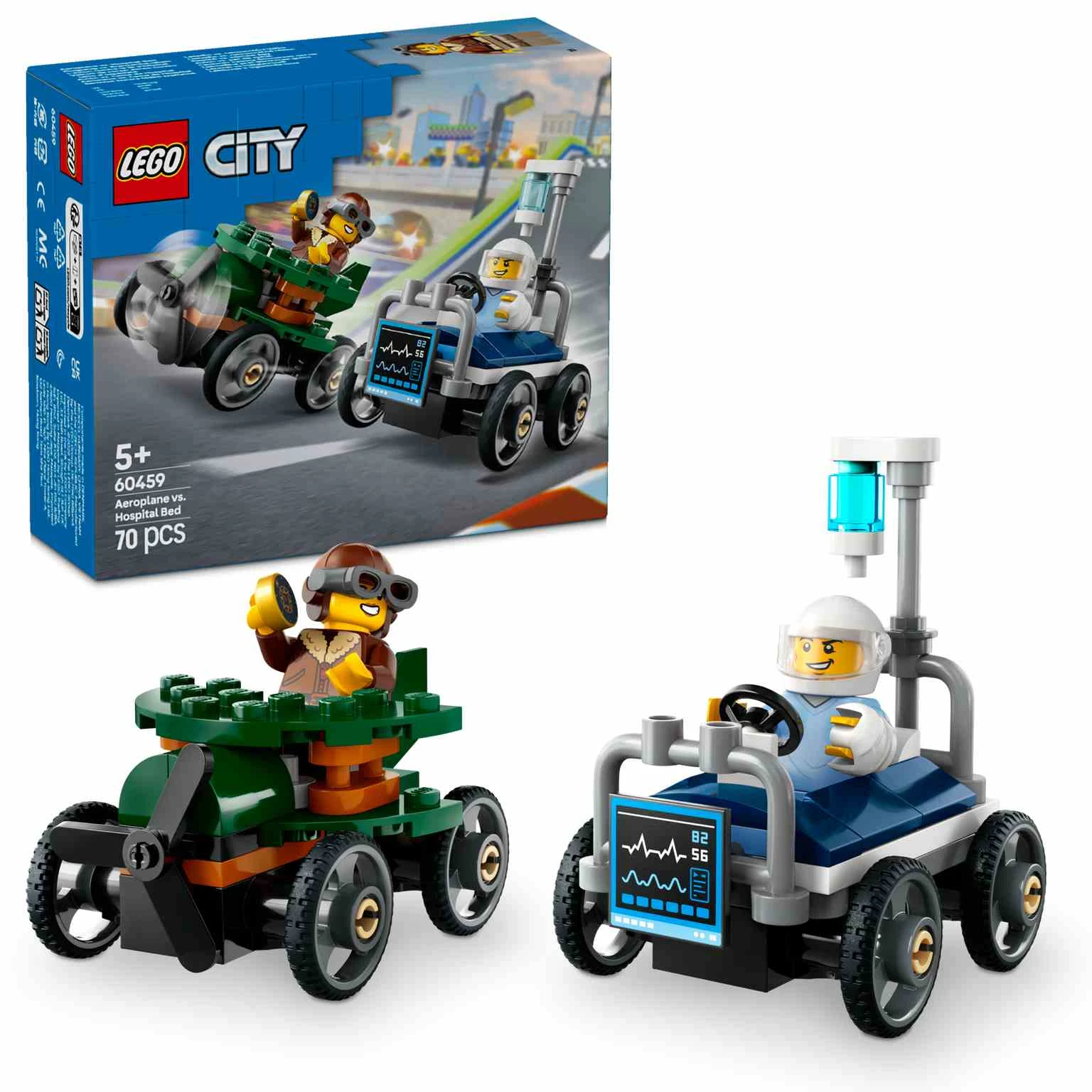 LEGO CITY | Pack de Coches de Carreras: Avión vs. Cama de Hospital - 60459