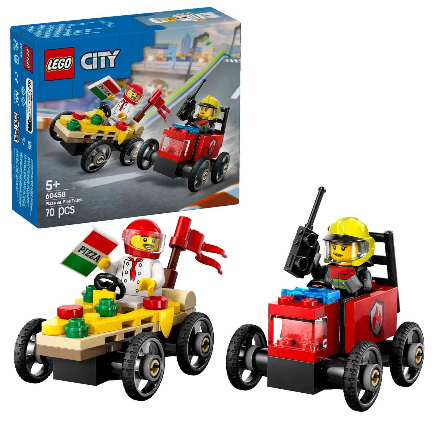 LEGO CITY | Pack de Coches de Carreras: Pizza vs. Camión de Bomberos - 60458