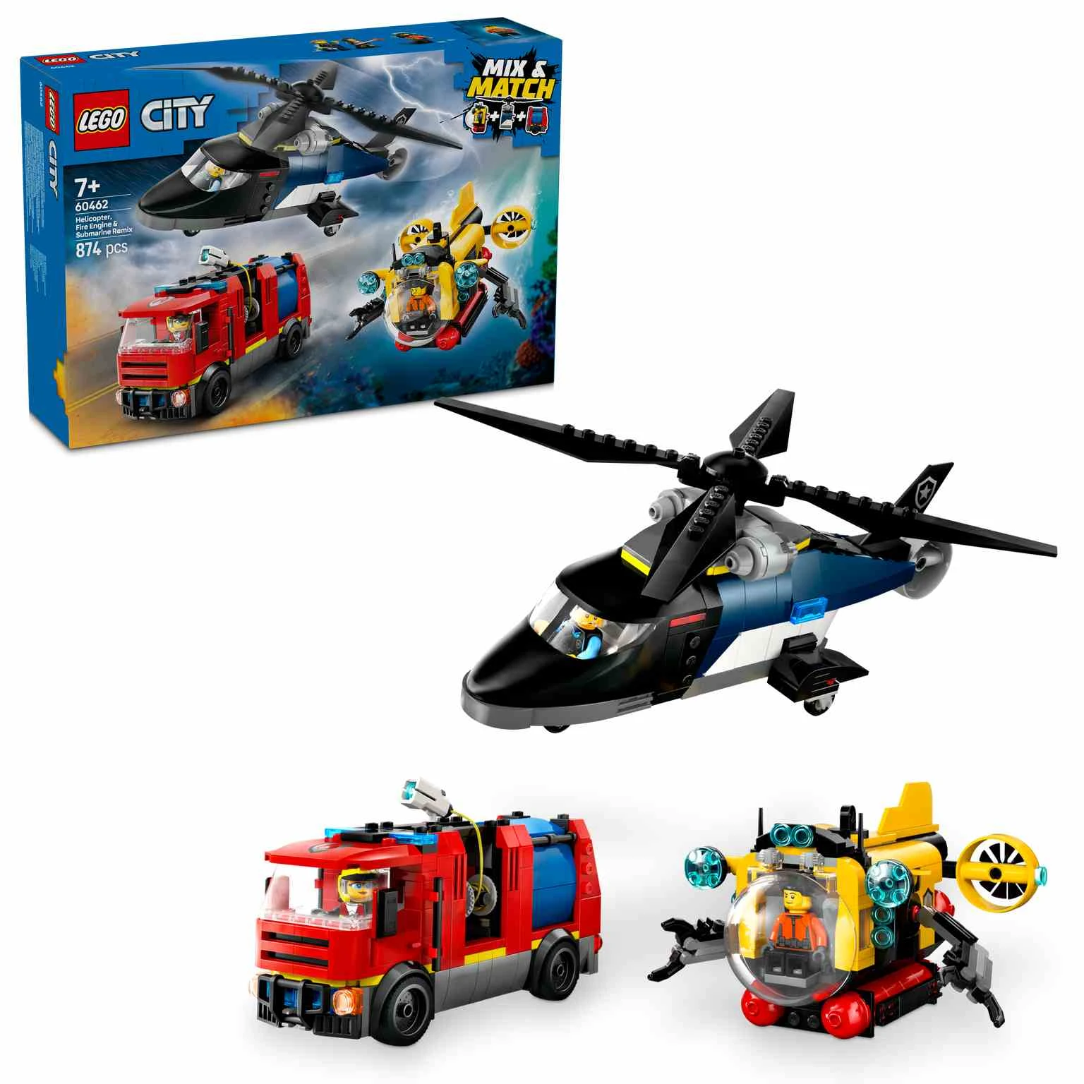 LEGO CITY | Remix: Helicóptero, Camión de Bomberos y Submarino - 60462