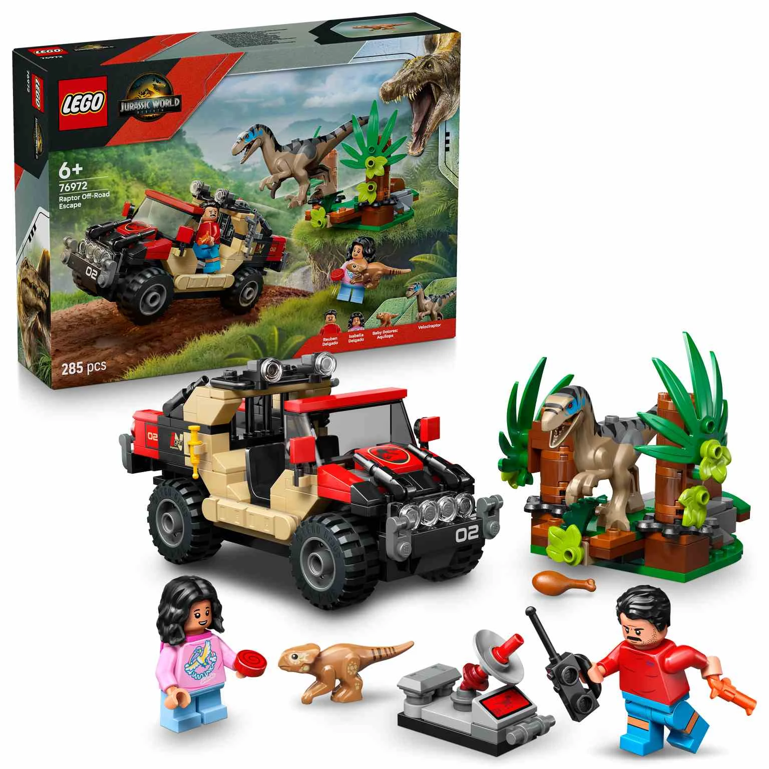 LEGO Jurassic World | Huida en Todoterreno y Raptor al Acecho- 76972