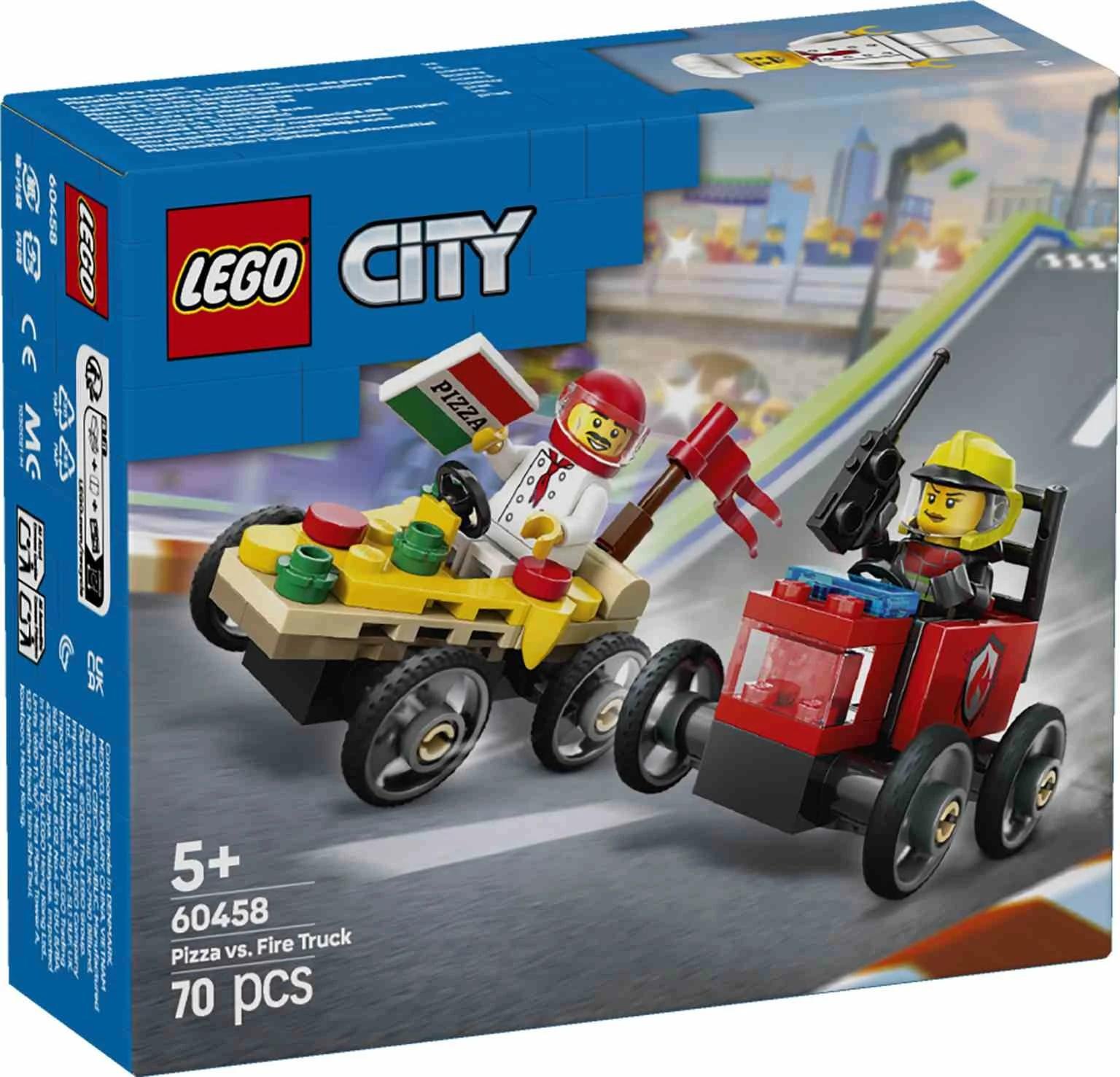 LEGO CITY | Pack de Coches de Carreras: Pizza vs. Camión de Bomberos - 60458